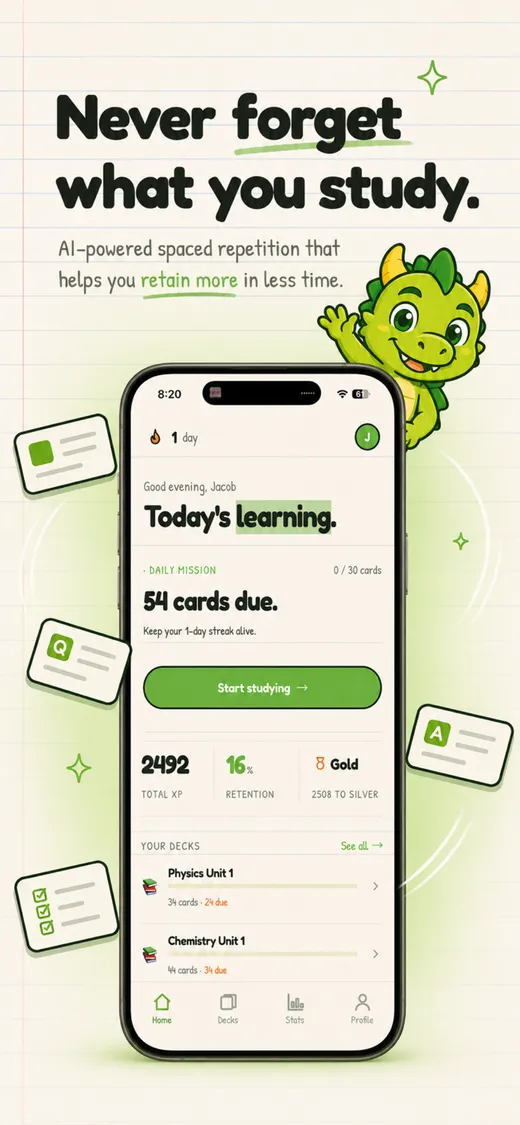 Learnivore's home screen with the cards due today