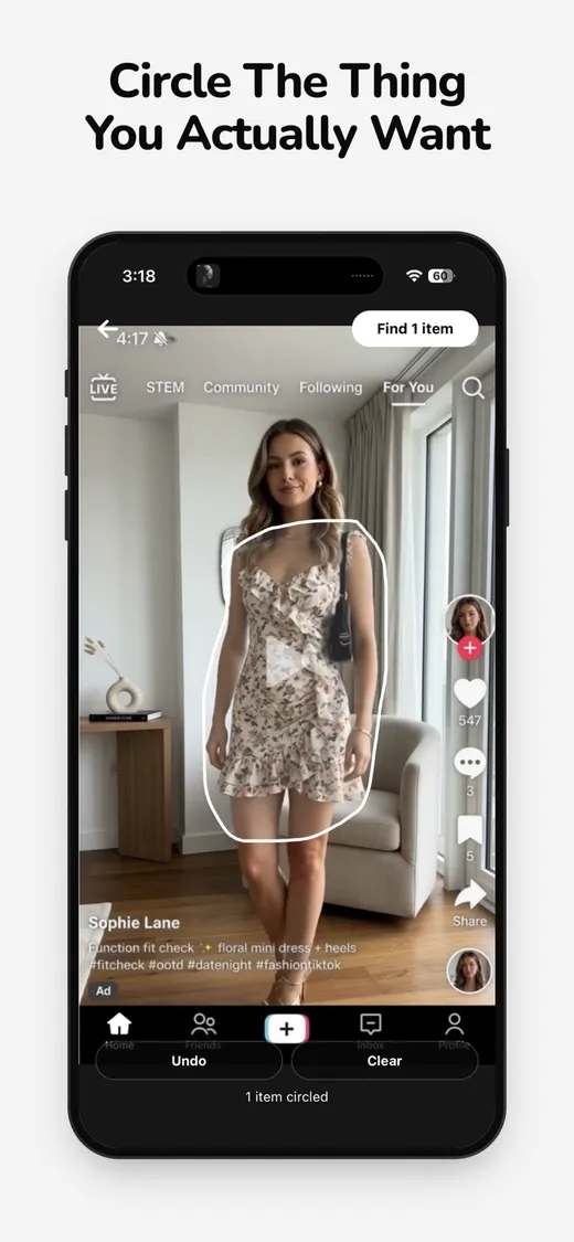 Circling a dress in a screenshot in Wheredrobe